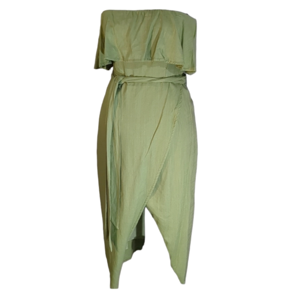 Etiquette Dress style C0T838 100% linen Color Strapless with Ruffles wai…